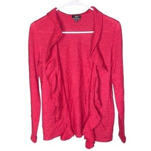 Talbots pure Italian merino wool pink open cardigan w ruffle size small petite